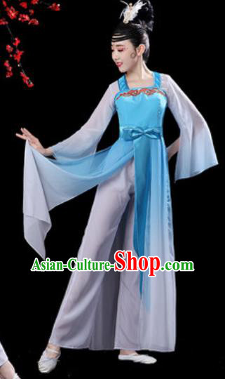 Chinese Classical Dance Umbrella Dance Blue Dress Traditional Chorus Costumes for Women Chinese Classical Dance Umbrella Dance Blue Dress Traditional Chorus Costumes for Women