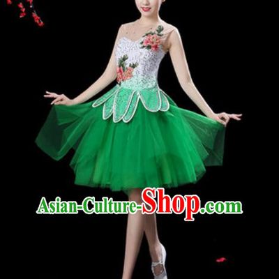 Top Grade Stage Show Costumes Modern Dance Chorus Green Veil Short Dress for Women