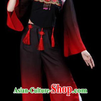 Chinese Folk Dance Yangko Dance Costumes Traditional Drum Dance Fan Dance Black Clothing for Women