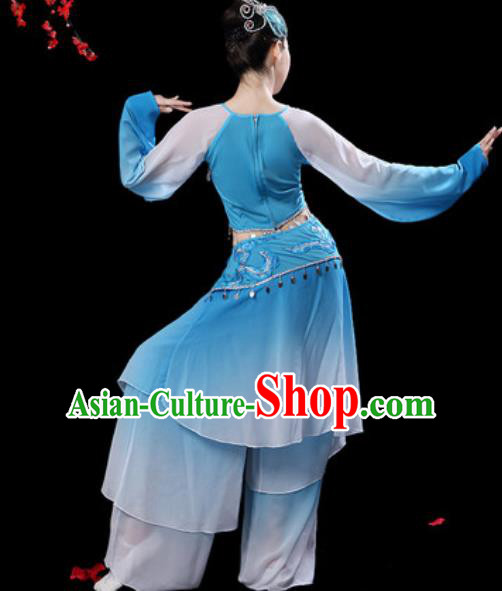 Chinese Classical Dance Umbrella Dance Blue Dress Traditional Fan Dance Costumes for Women Chinese Classical Dance Umbrella Dance Blue Dress Traditional Fan Dance Costumes for Women