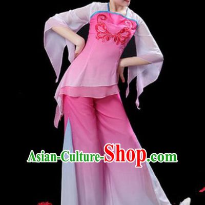 Traditional Chinese Folk Dance Pink Costumes Fan Dance Yangko Dance Clothing for Women