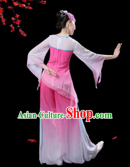 Traditional Chinese Folk Dance Pink Costumes Fan Dance Yangko Dance Clothing for Women