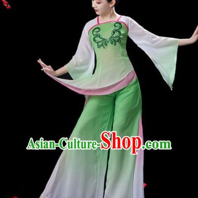 Traditional Chinese Folk Dance Green Costumes Fan Dance Yangko Dance Clothing for Women