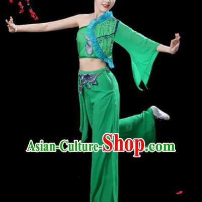 Traditional Chinese Folk Dance Single Sleeve Costumes Fan Dance Yangko Dance Green Clothing for Women