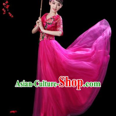 Professional Modern Dance Stage Show Costumes Chorus Group Dance Rosy Dress for Women