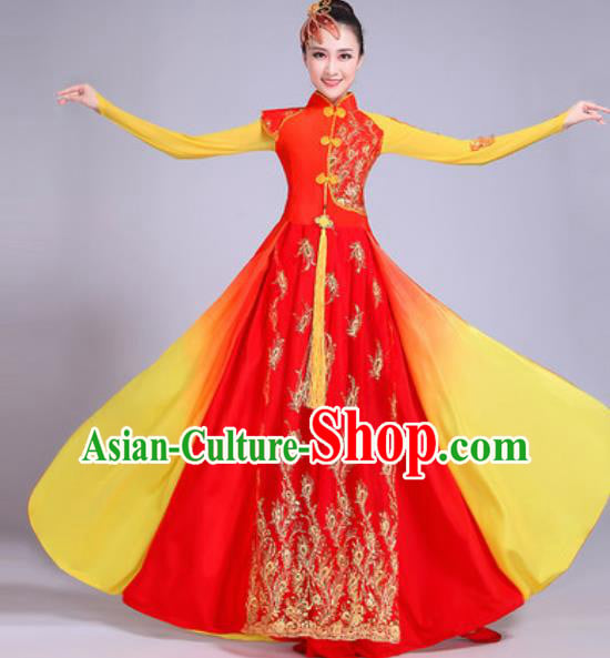 Chinese Classical Dance Costumes Traditional Group Dance Umbrella Dance Red Dress for Women Chinese Classical Dance Costumes Traditional Group Dance Umbrella Dance Red Dress for Women