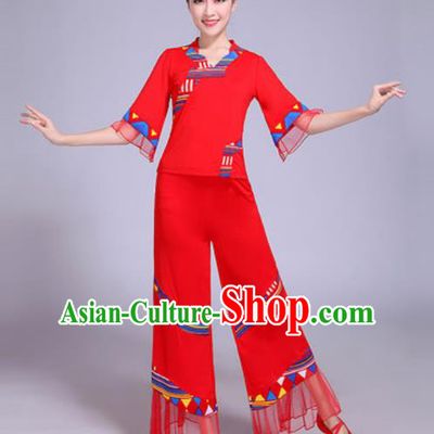 Chinese Traditional Yangko Dance Group Dance Red Costumes Folk Dance Fan Dance Clothing for Women