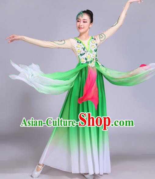 Chinese Classical Dance Costumes Traditional Group Dance Umbrella Dance Green Dress for Women Chinese Classical Dance Costumes Traditional Group Dance Umbrella Dance Green Dress for Women
