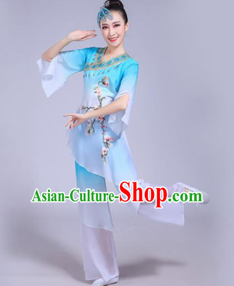 Chinese Traditional Yangko Dance Costumes Folk Dance Fan Dance Blue Clothing for Women Chinese Traditional Yangko Dance Costumes Folk Dance Fan Dance Blue Clothing for Women