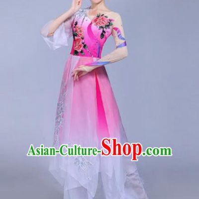Traditional Chinese Classical Dance Costume Folk Dance Fan Dance Pink Dress for Women