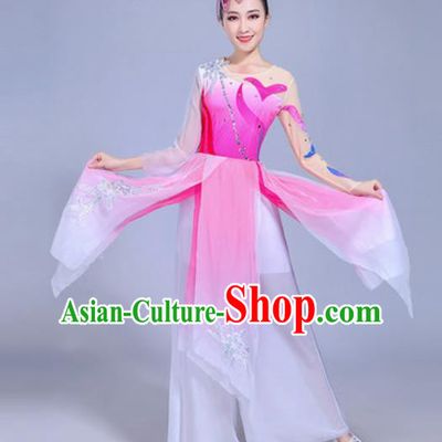 Traditional Chinese Classical Dance Costume Folk Dance Fan Dance Rosy Dress for Women