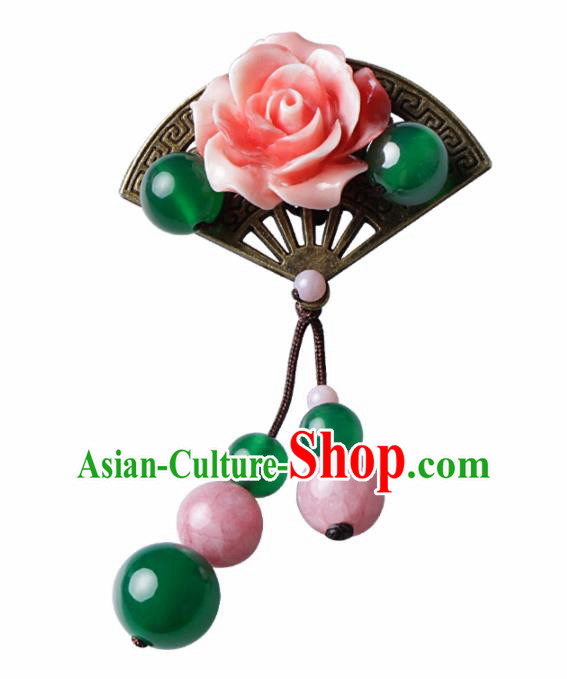 Chinese Traditional Jewelry Accessories National Hanfu Pink Rose Brooch for Women Chinese Traditional Jewelry Accessories National Hanfu Pink Rose Brooch for Women