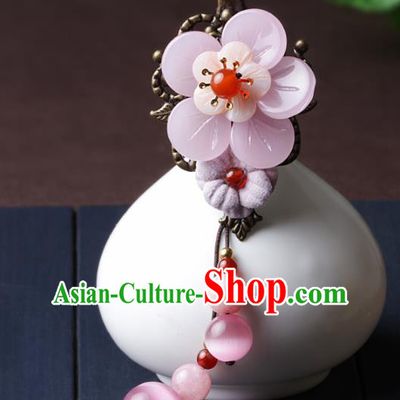Chinese Traditional Hair Accessories National Hanfu Pink Flower Hair Stick for Women