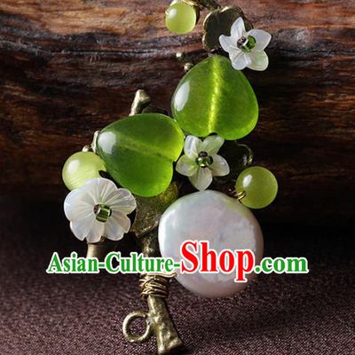 Chinese Traditional Jewelry Accessories National Hanfu Green Glass Brooch for Women