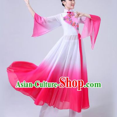 Chinese Classical Dance Costumes Traditional Chorus Group Dance Umbrella Dance Pink Dress for Women