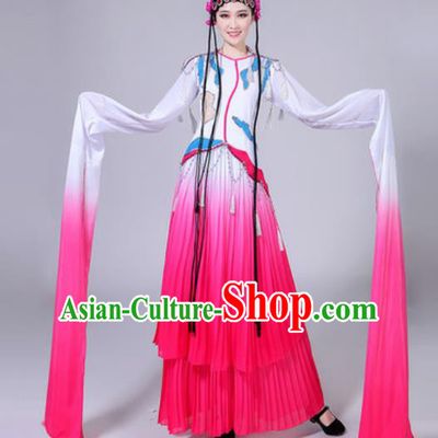 Chinese Classical Dance Water Sleeve Costumes Traditional Group Dance Umbrella Dance Pink Dress for Women