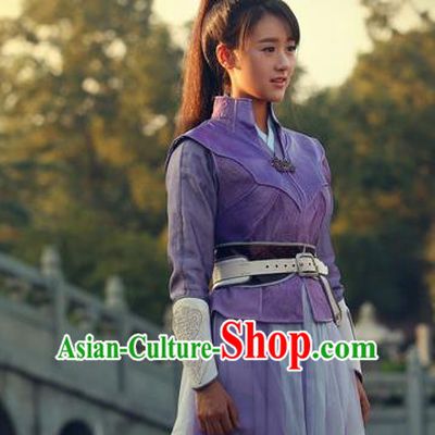 Chinese Ancient Drama Female Swordsman Purple Hanfu Dress Traditional Ming Dynasty Heroine Replica Costumes for Women