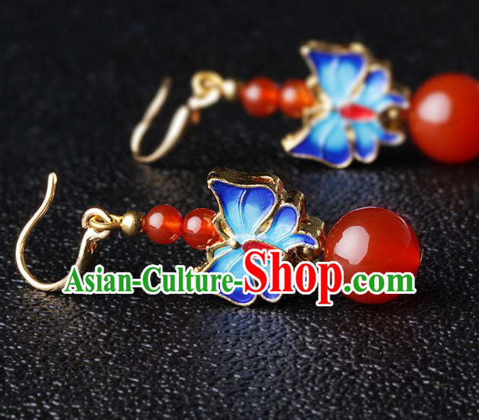 Chinese Traditional Jewelry Accessories National Hanfu Blueing Butterfly Agate Earrings for Women Chinese Traditional Jewelry Accessories National Hanfu Blueing Butterfly Agate Earrings for Women