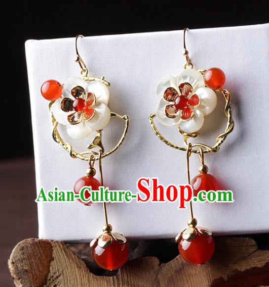 Chinese Traditional Jewelry Accessories National Hanfu Agate Shell Flowers Earrings for Women Chinese Traditional Jewelry Accessories National Hanfu Agate Shell Flowers Earrings for Women