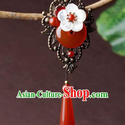 Chinese Traditional Hair Accessories National Hanfu Red Agate Tassel Hair Stick for Women