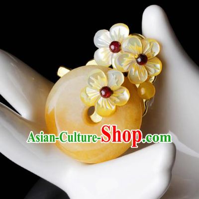 Chinese Traditional Jewelry Accessories National Hanfu Yellow Chalcedony Brooch for Women