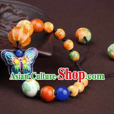 Chinese Traditional Jewelry Accessories National Hanfu Blueing Butterfly Beads Bracelet for Women