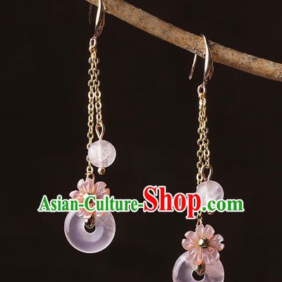 Chinese Traditional Jewelry Accessories National Hanfu Rose Quartz Earrings for Women