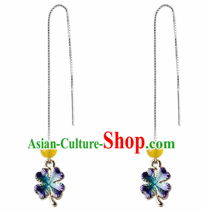 Chinese Traditional Ear Jewelry Accessories National Hanfu Blueing Clover Earrings for Women Chinese Traditional Ear Jewelry Accessories National Hanfu Blueing Clover Earrings for Women