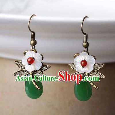 Chinese Traditional Jade Ear Jewelry Accessories National Hanfu Dragonfly Earrings for Women