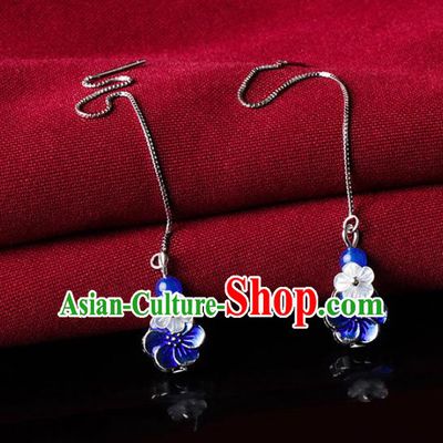 Chinese Traditional Ear Jewelry Accessories National Hanfu Blueing Flower Earrings for Women