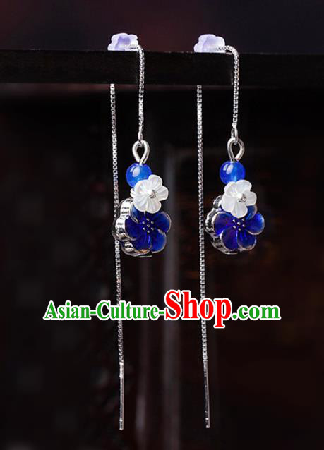 Chinese Traditional Ear Jewelry Accessories National Hanfu Blueing Flower Earrings for Women Chinese Traditional Ear Jewelry Accessories National Hanfu Blueing Flower Earrings for Women