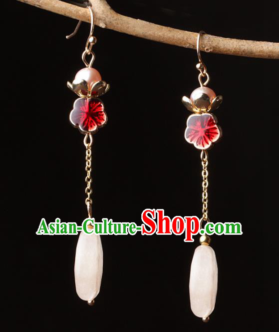 Chinese Traditional Jewelry Accessories National Hanfu Red Flower Earrings for Women Chinese Traditional Jewelry Accessories National Hanfu Red Flower Earrings for Women