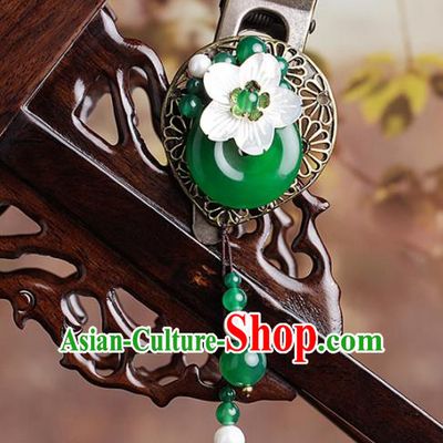 Chinese Traditional Hair Accessories National Hanfu Green Agate Hair Claw for Women