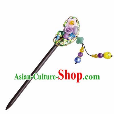 Chinese Traditional Hair Accessories National Hanfu Blueing Tassel Wood Hairpins for Women