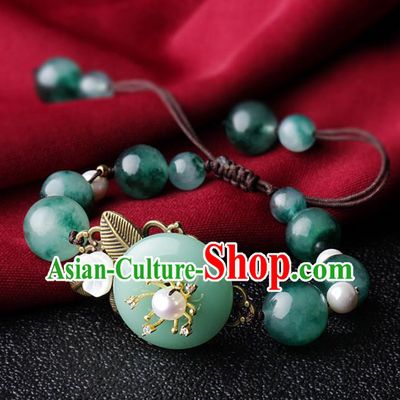 Chinese Traditional Jewelry Accessories National Hanfu Green Agate Bracelet for Women