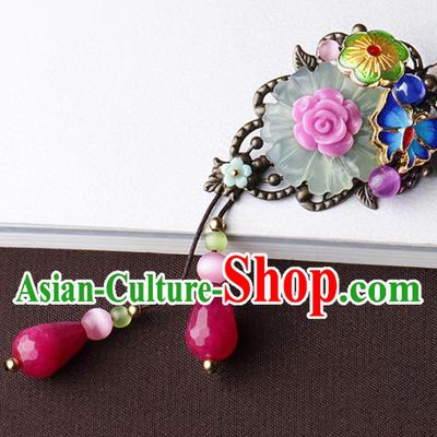 Chinese Traditional Hair Accessories National Hanfu Blueing Butterfly Tassel Hair Stick for Women