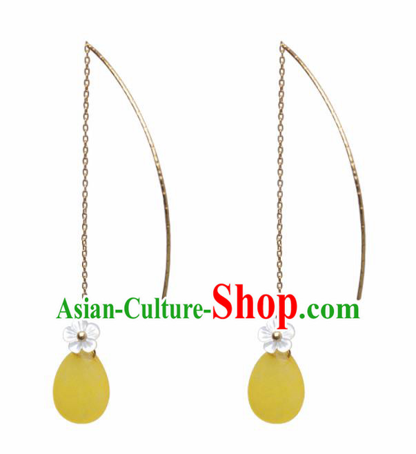 Chinese National Hanfu Classical Yellow Earrings Traditional Ear Jewelry Accessories for Women Chinese National Hanfu Classical Yellow Earrings Traditional Ear Jewelry Accessories for Women