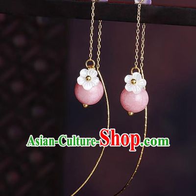 Chinese National Hanfu Classical Pink Earrings Traditional Ear Jewelry Accessories for Women