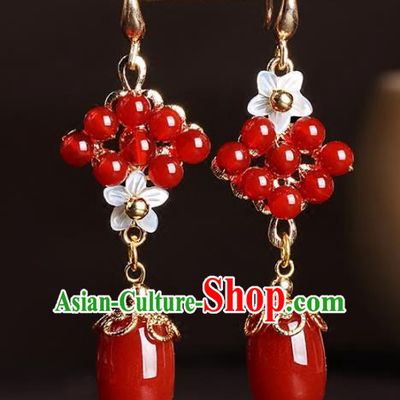 Chinese National Classical Hanfu Red Beads Earrings Traditional Jewelry Accessories for Women