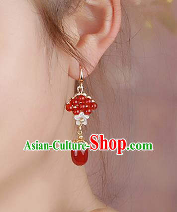 Chinese National Classical Hanfu Red Beads Earrings Traditional Jewelry Accessories for Women Chinese National Classical Hanfu Red Beads Earrings Traditional Jewelry Accessories for Women