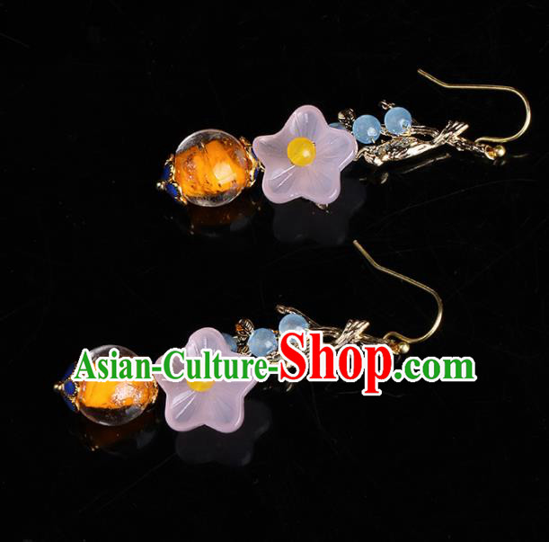 Chinese National Classical Hanfu Pink Flower Earrings Traditional Jewelry Accessories for Women Chinese National Classical Hanfu Pink Flower Earrings Traditional Jewelry Accessories for Women
