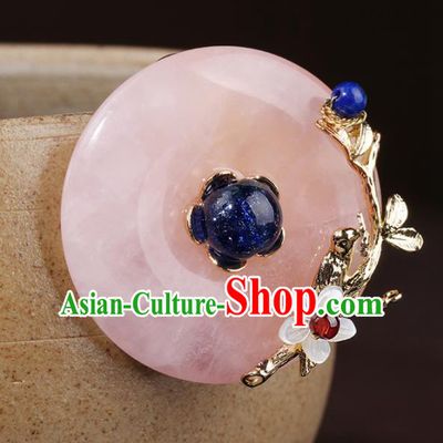 Chinese Traditional Jewelry Accessories National Hanfu Rose Chalcedony Brooch for Women
