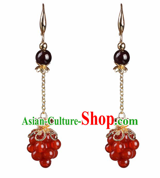 Chinese National Classical Hanfu Agate Beads Earrings Traditional Jewelry Accessories for Women Chinese National Classical Hanfu Agate Beads Earrings Traditional Jewelry Accessories for Women
