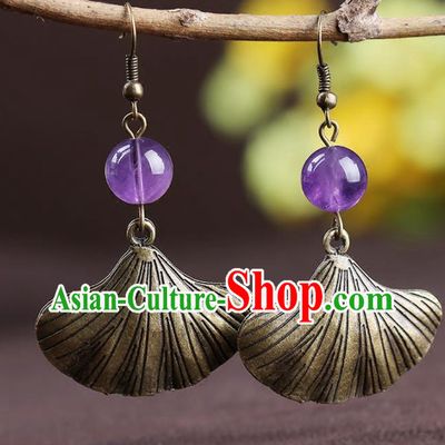Chinese National Classical Hanfu Ginkgo Leaf Earrings Traditional Ear Jewelry Accessories for Women