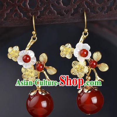 Chinese Yunnan National Classical Golden Wintersweet Earrings Traditional Ear Jewelry Accessories for Women