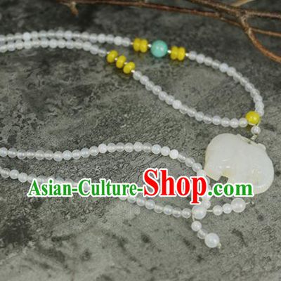 Handmade Chinese Traditional Jade Elephant Necklace Traditional Classical Hanfu Necklet Jewelry Accessories for Women
