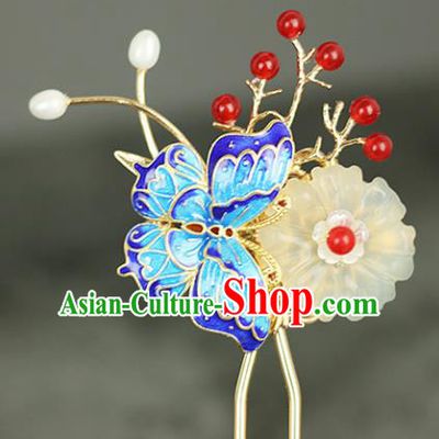 Handmade Chinese Traditional Cloisonne Butterfly Hairpins Traditional Classical Hanfu Hair Accessories for Women