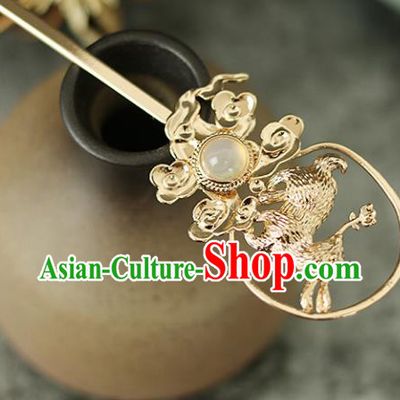 Handmade Chinese Traditional Golden Rabbit Hairpins Traditional Classical Hanfu Hair Accessories for Women