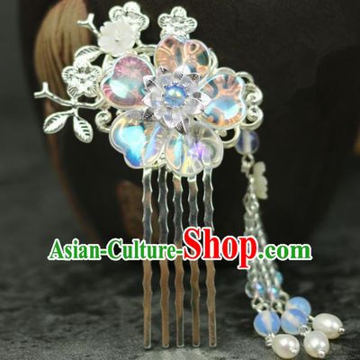Handmade Chinese Traditional Tassel Flowers Hair Combs Traditional Classical Hanfu Hair Accessories for Women