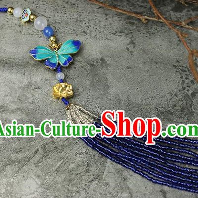 Chinese Traditional Blueing Butterfly Pendant Traditional Classical Hanfu Jewelry Accessories for Women